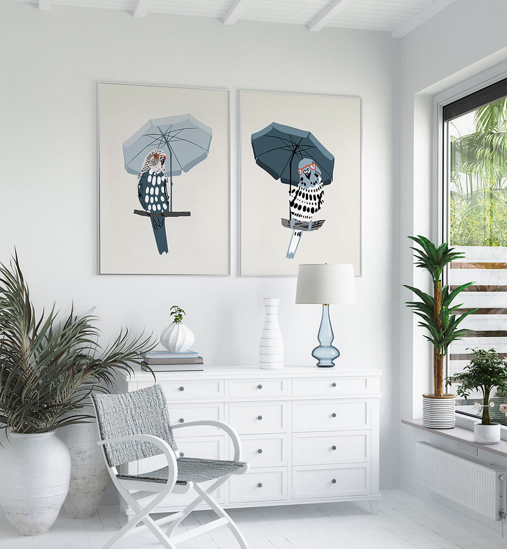 UNDER THE UMBRELLA , SET OF 2 PAINTINGS