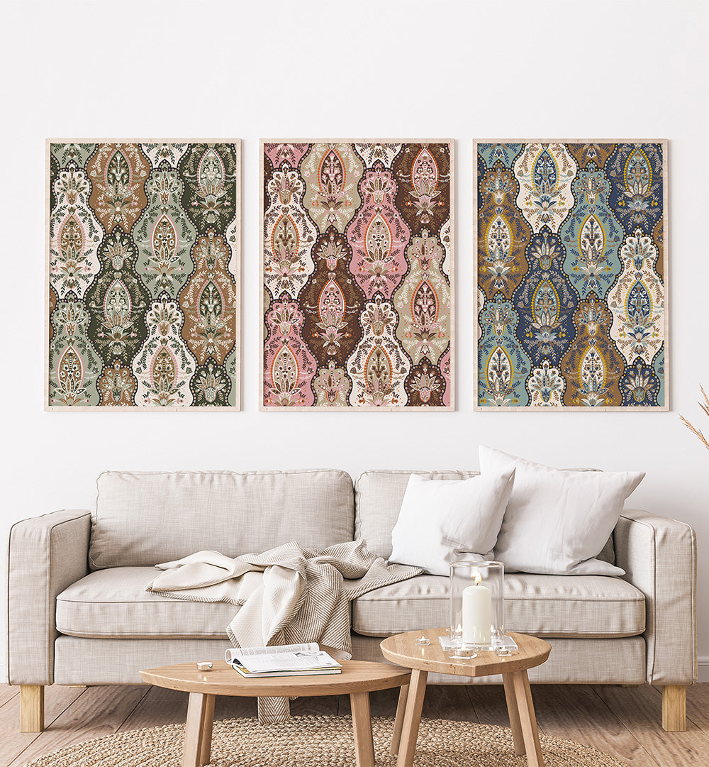 HERITAGE PATTERN  , SET OF 3 PAINTINGS
