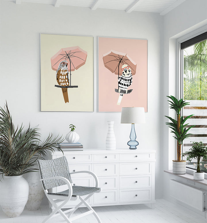 UNDER THE UMBRELLA , SET OF 2 PAINTINGS