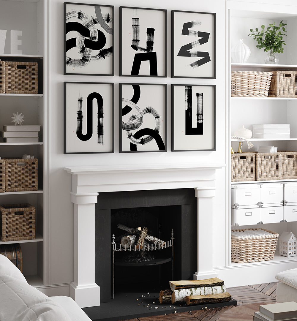 BLACK STROKE SERIES SET , SET OF 6 PAINTINGS