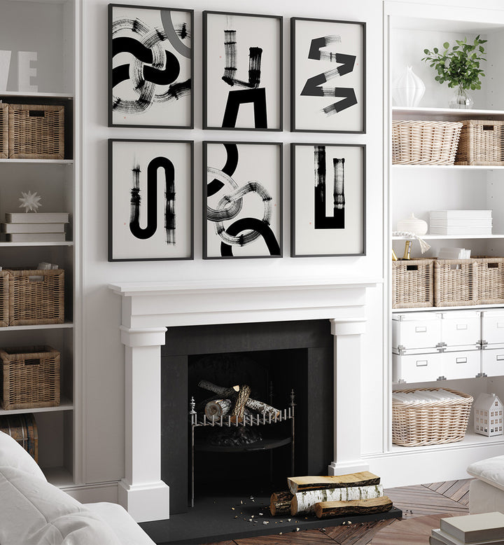 BLACK STROKE SERIES SET , SET OF 6 PAINTINGS