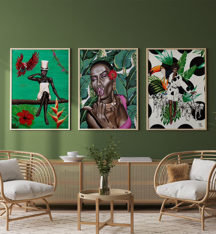 JUNGLE ROYALTY SET , SET OF 3 PAINTINGS