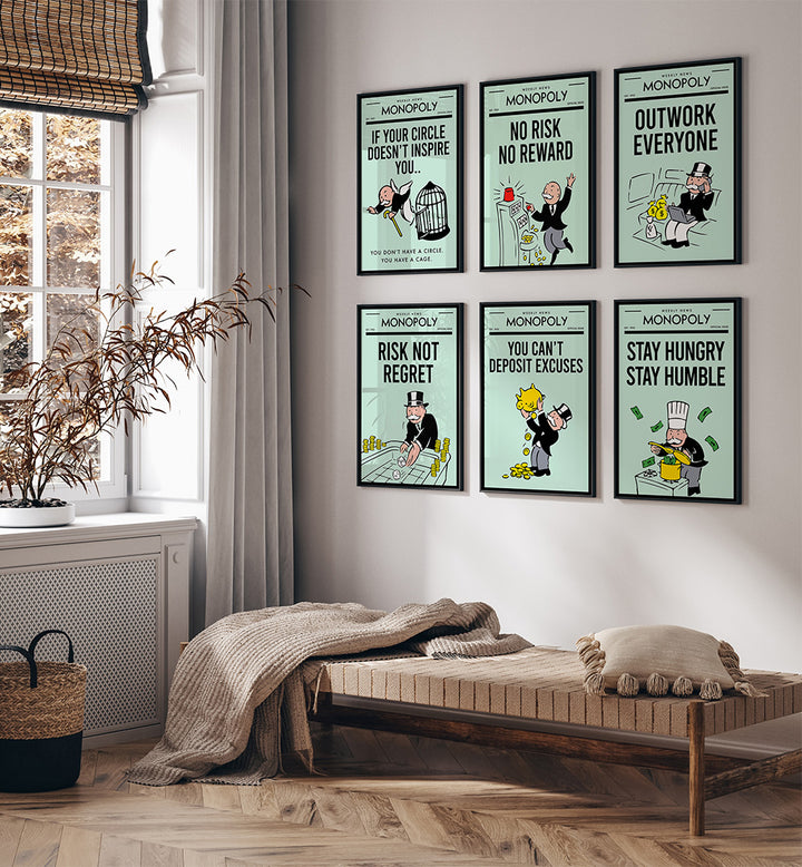 HUSTLE MONOPOLY , SET OF 6 PAINTINGS