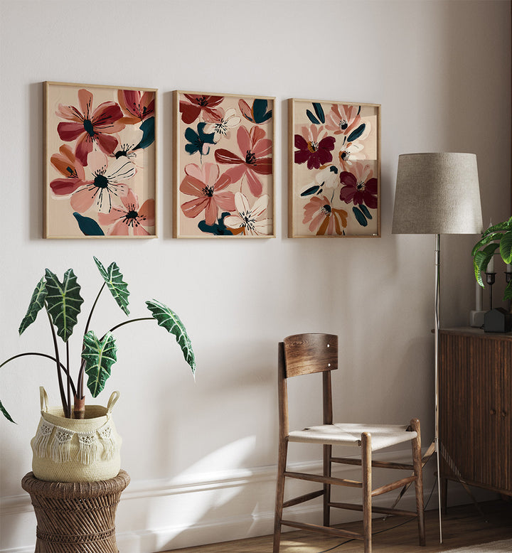 PAINTED PETALS , SET OF 3 PAINTINGS