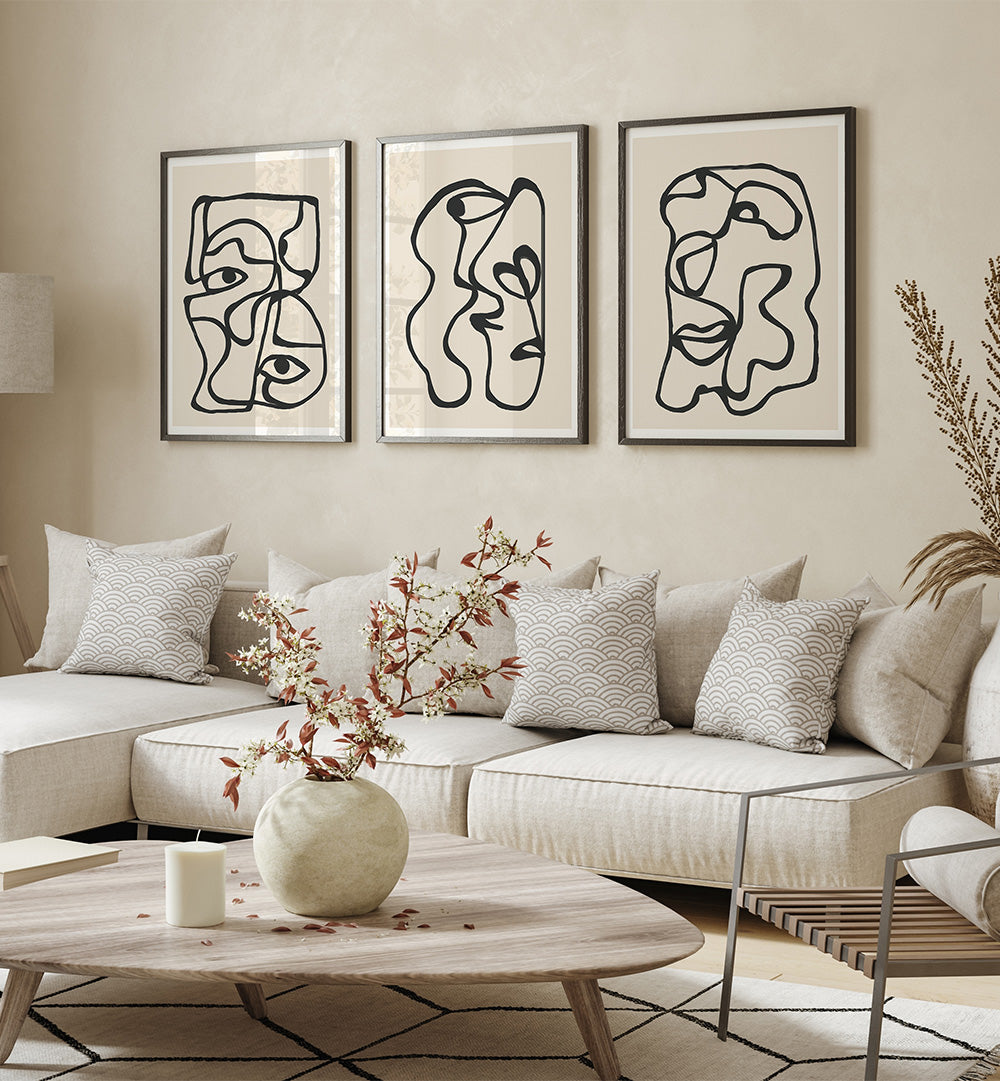 FACES IN FLOW , SET OF 3 PAINTINGS