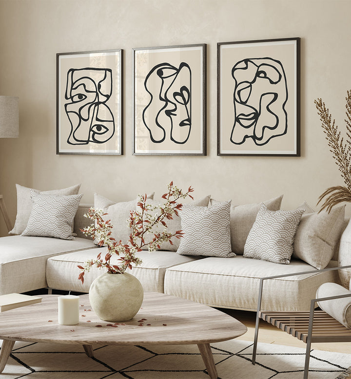 FACES IN FLOW , SET OF 3 PAINTINGS