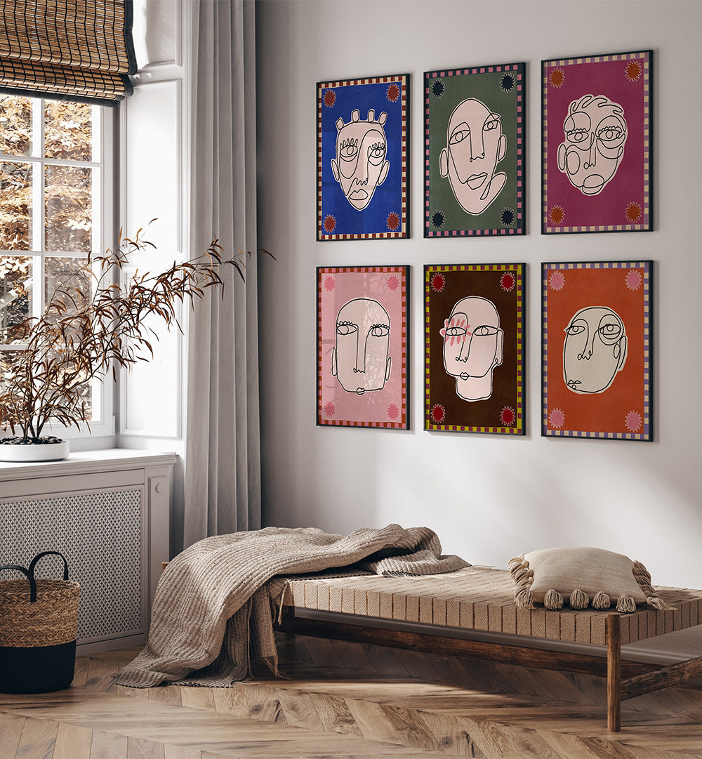 WHISPERING FACES SET , SET OF 6 PAINTINGS