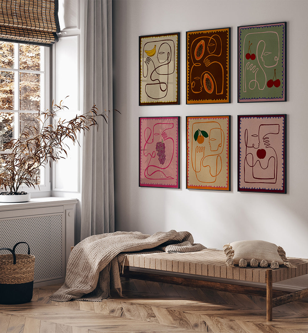 FRUIT FACES SET , SET OF 6 PAINTINGS