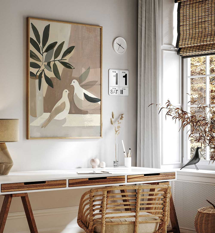 DOVES ON PATIO , BOHO ART PAINTINGS