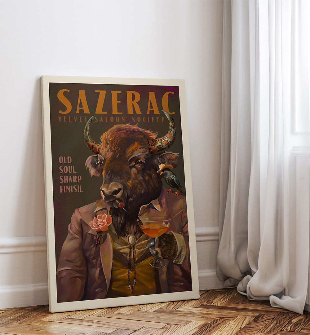 BUFFALO DRINKING SAZERAC , BAR & CAFE ART