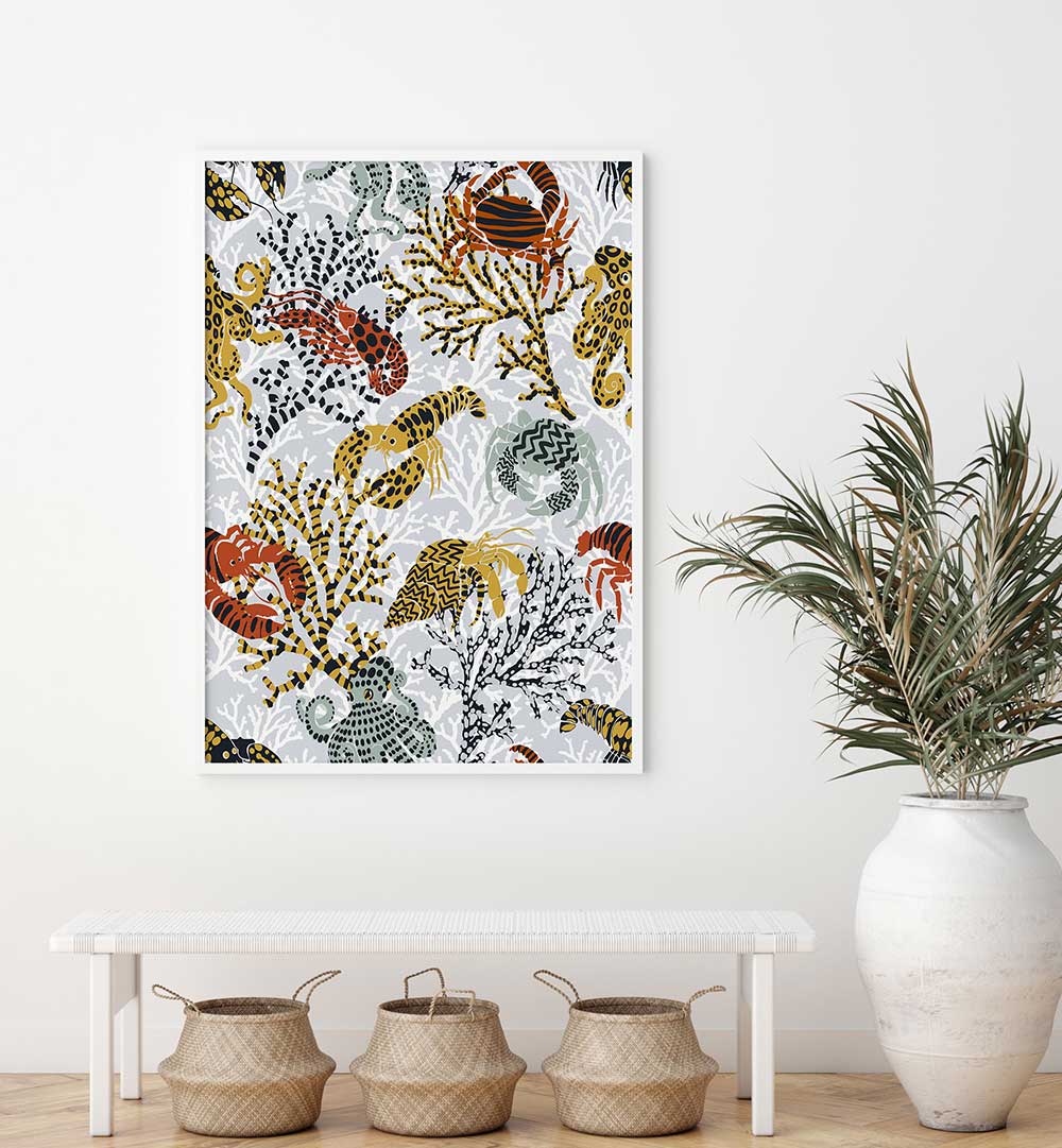 Vibrant Coral Reef Beach Paintings showcase colorful marine life, perfect for adding coastal charm to your home.