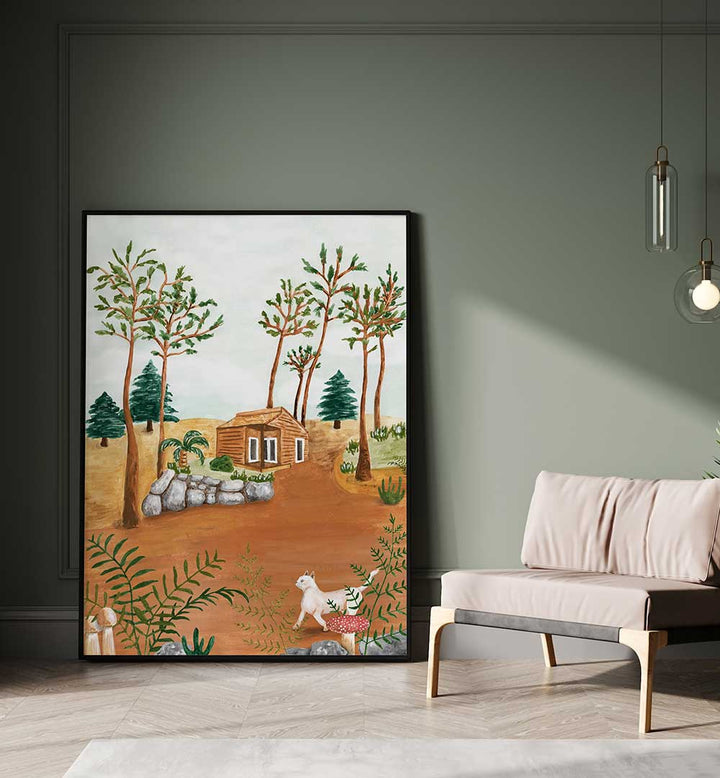 CABIN IN THE WOODS , LANDSCAPE PAINTINGS