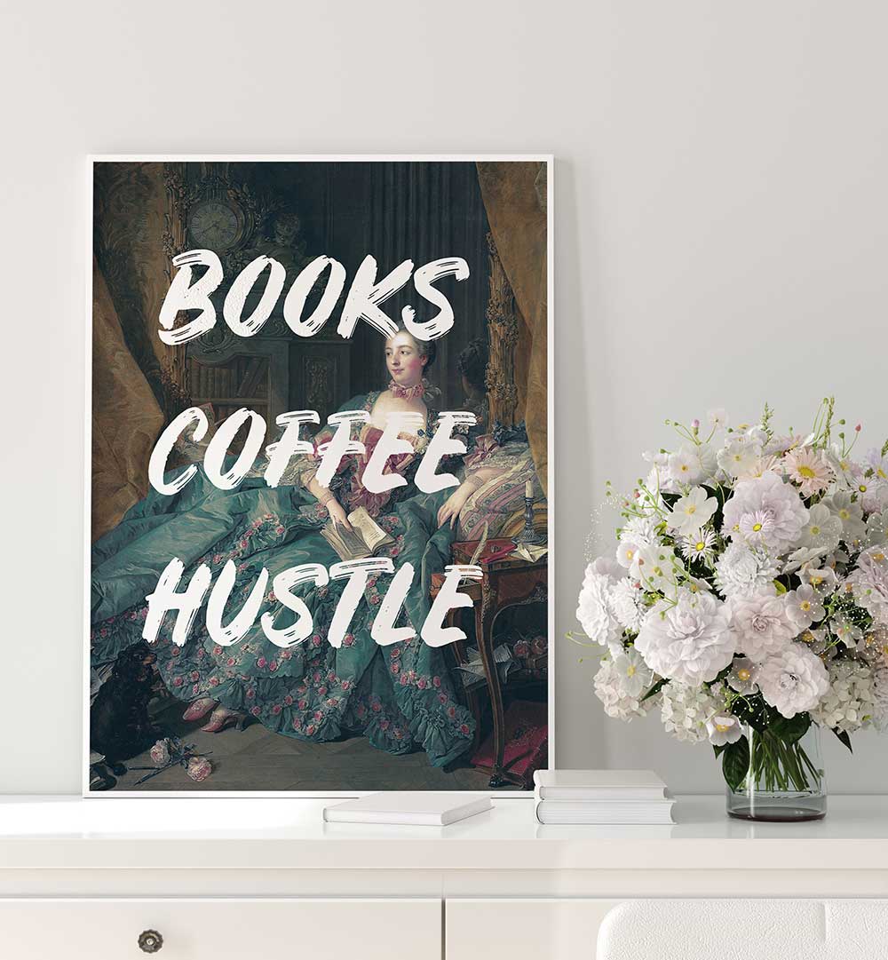 BOOKS COFFEE WHITE , ALTERED ART PRINTS