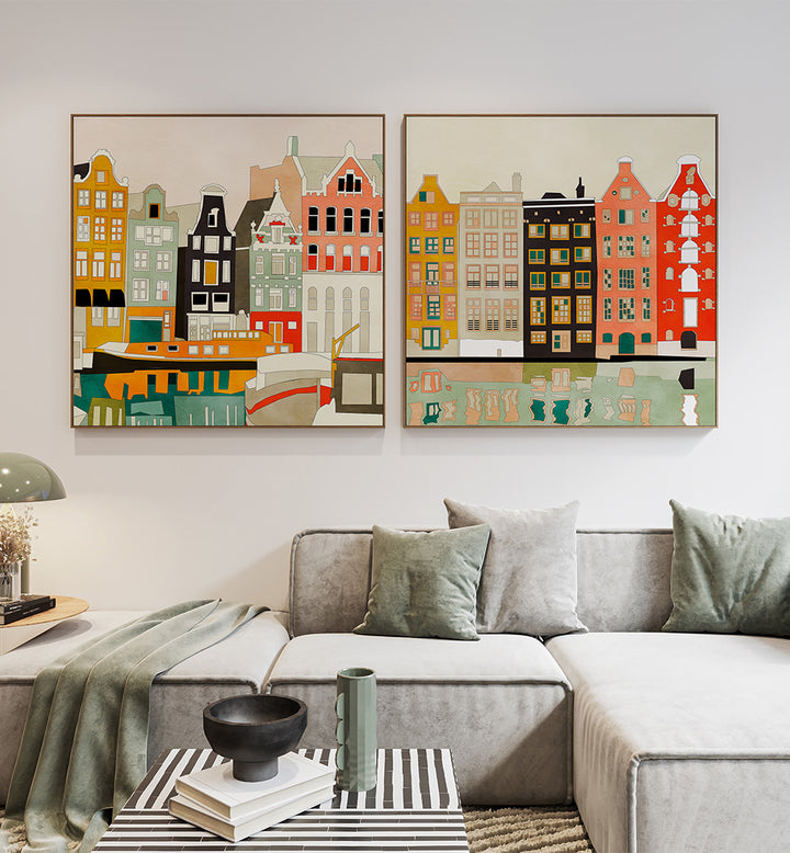 AMSTERDAM REFLECTIONS , SET OF 2 PAINTINGS
