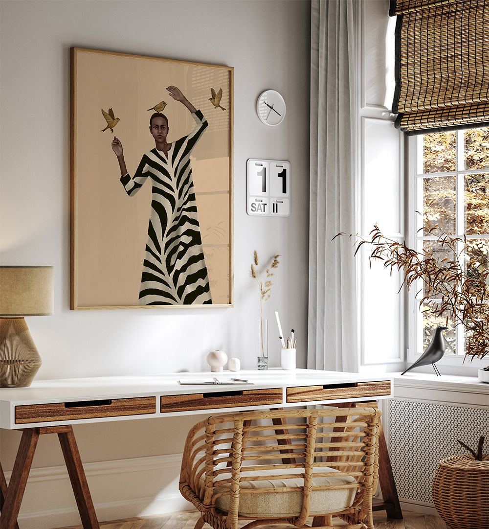 WOMAN WITH BIRDS & ZEBRA, SURREAL ART PRINTS