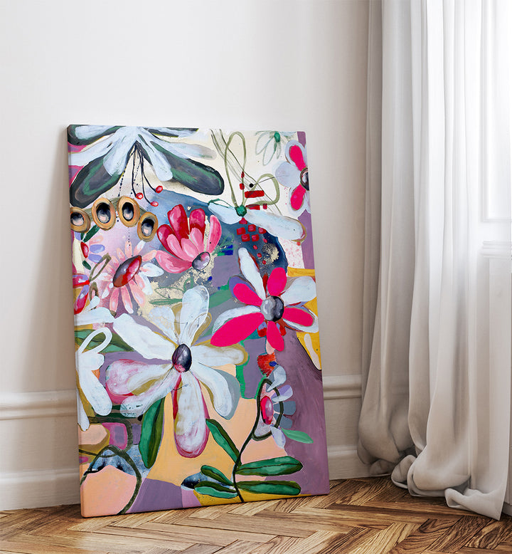 BOLD PINK AND WHITE PETALS , FLORAL FLOWER PAINTINGS