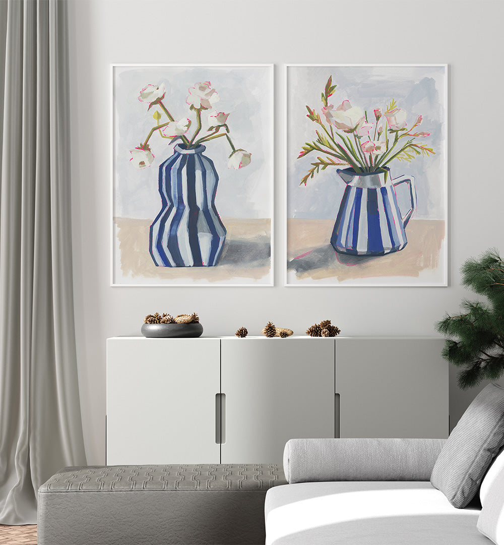 VESSELS IN BLOOM SET , SET OF 2 PAINTINGS