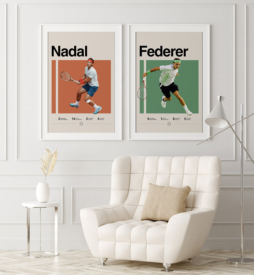 GOLDEN ERA OF TENNIS SET , SET OF 2 PAINTINGS