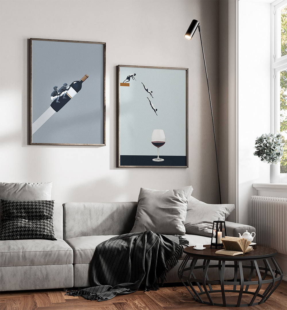 THE GREAT WINE DIVE SET , SET OF 2 PAINTINGS