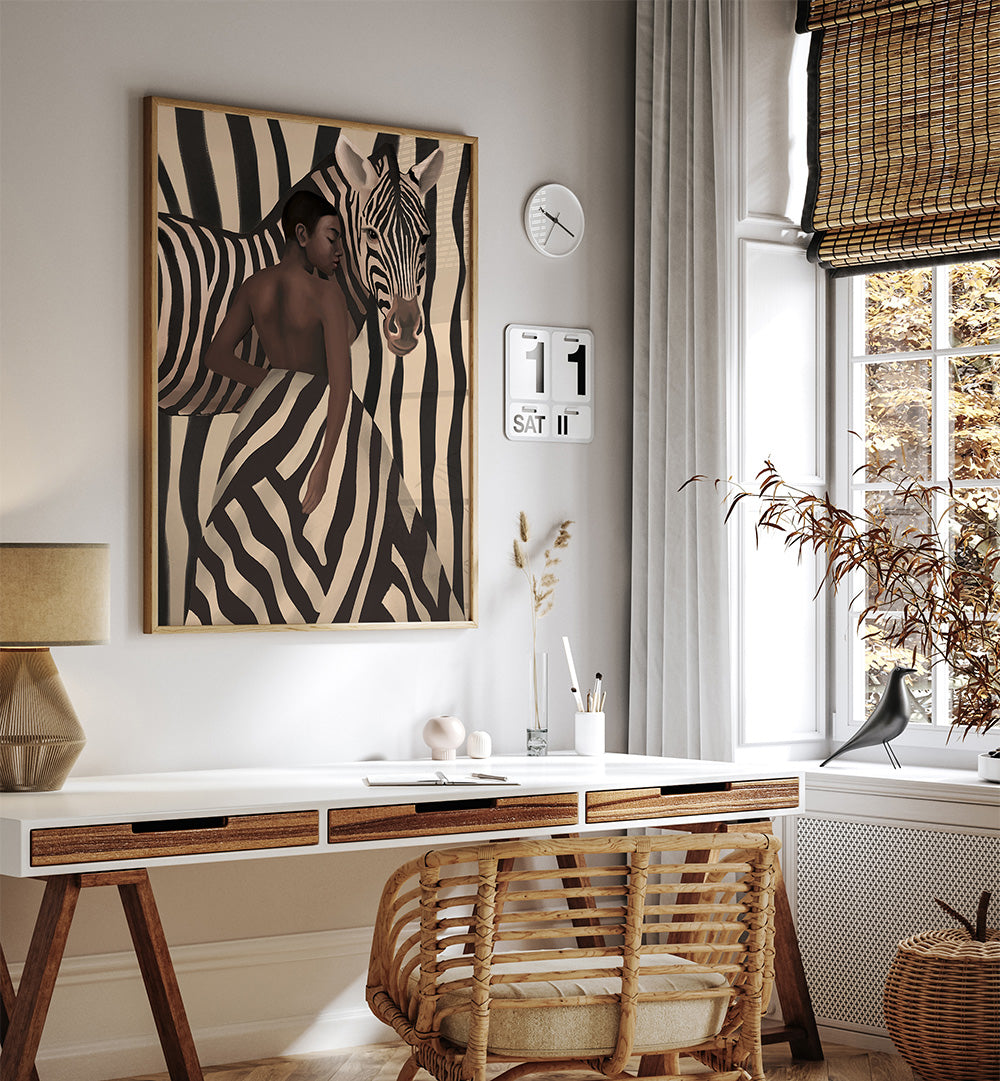 WOMAN AND ZEBRA, SURREAL ART PRINTS