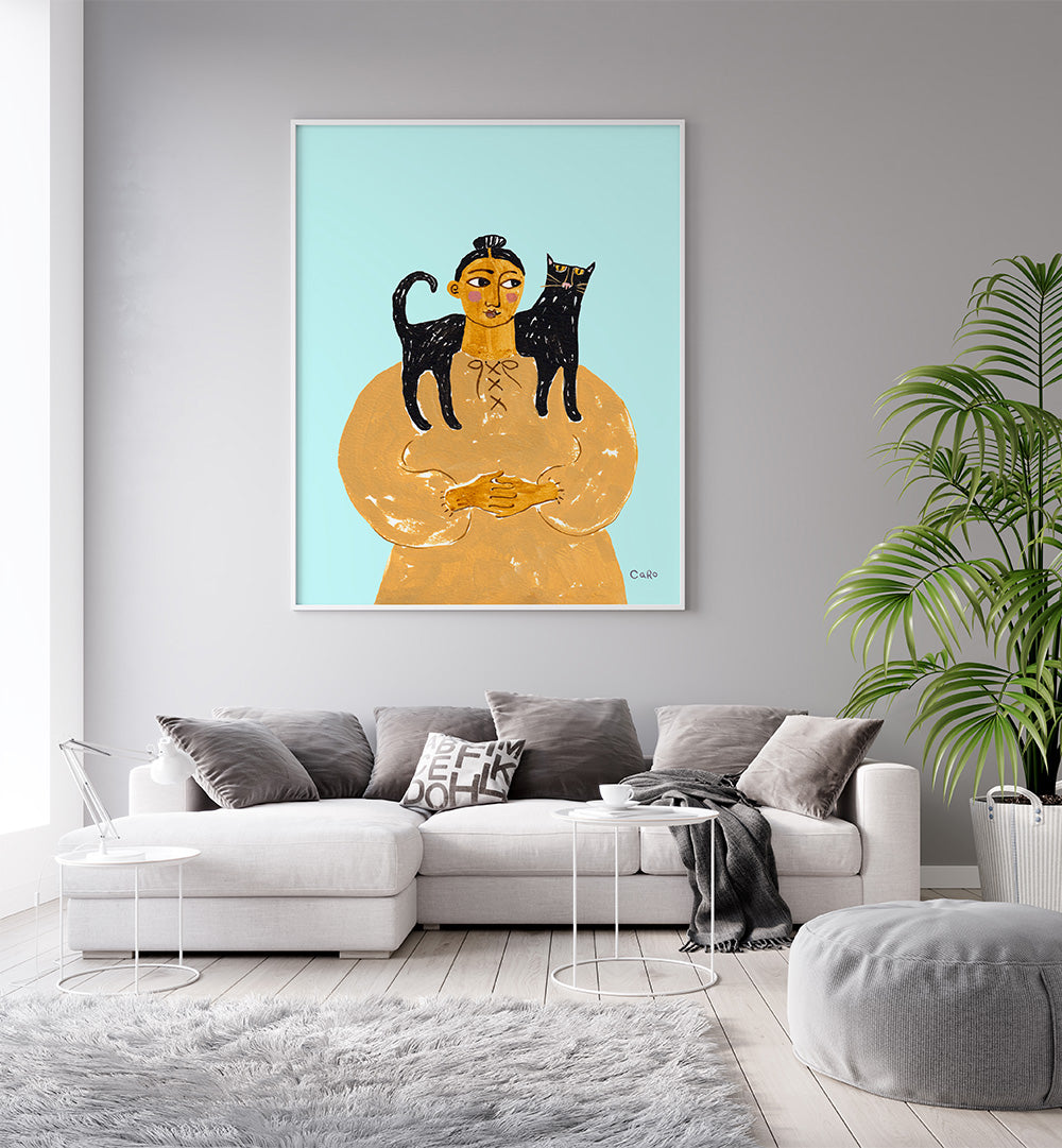 WOMAN WITH CAT , PORTRAITS & FIGURATIVE ILLUSTRATIONS