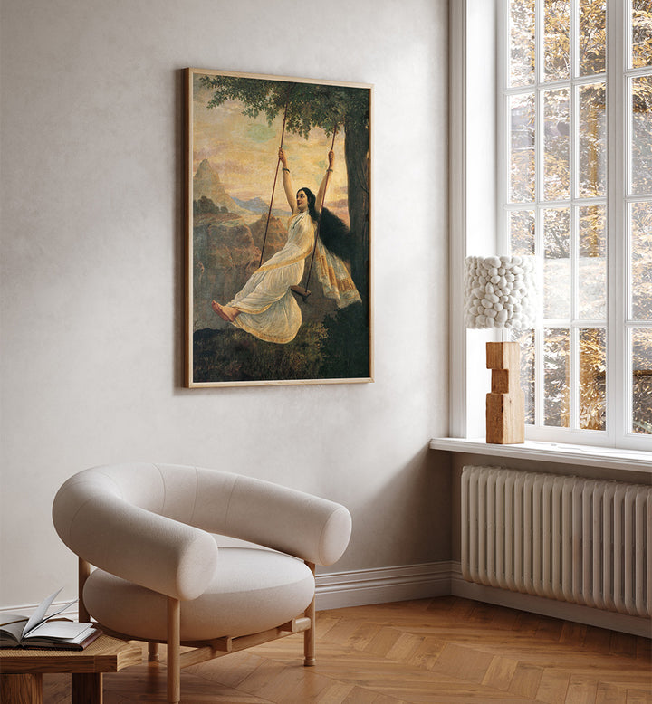 MOHINI ON A SWING , INDIAN ART PAINTINGS