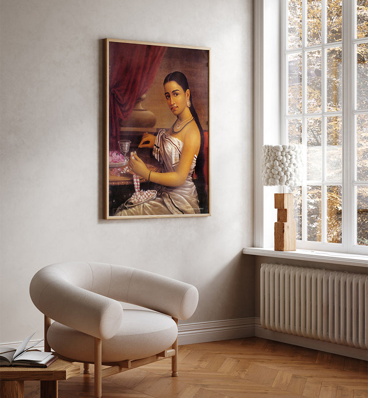 LADY MAKING A GARLAND , INDIAN ART PAINTINGS