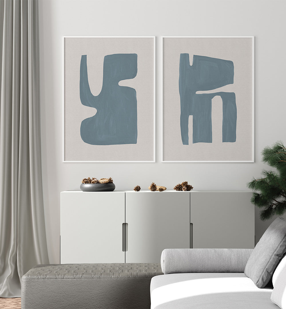 JAPANDI BLUE SET , SET OF 2 PAINTINGS