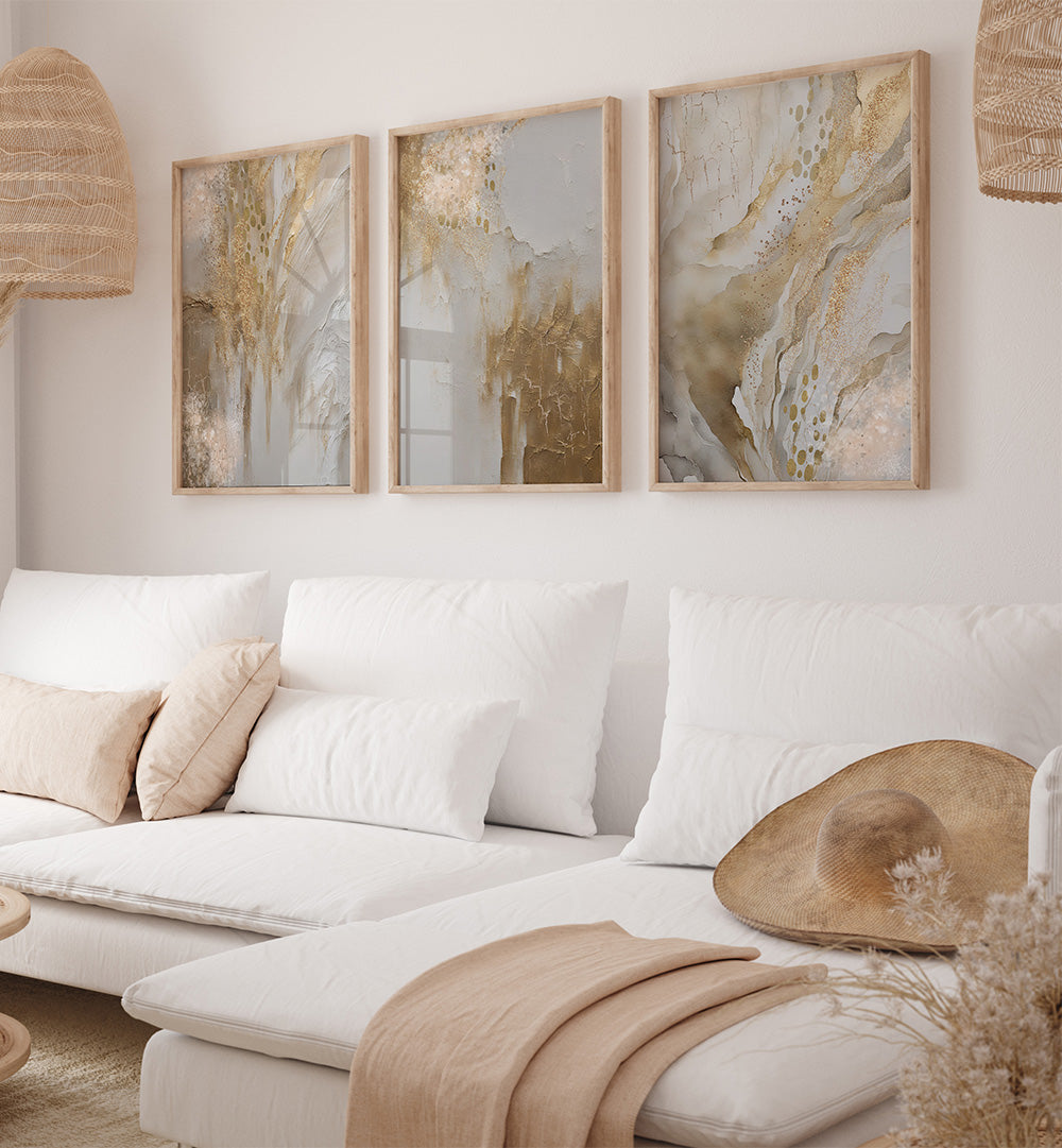 WHISPERED GOLD SET , SET OF 3 PAINTINGS