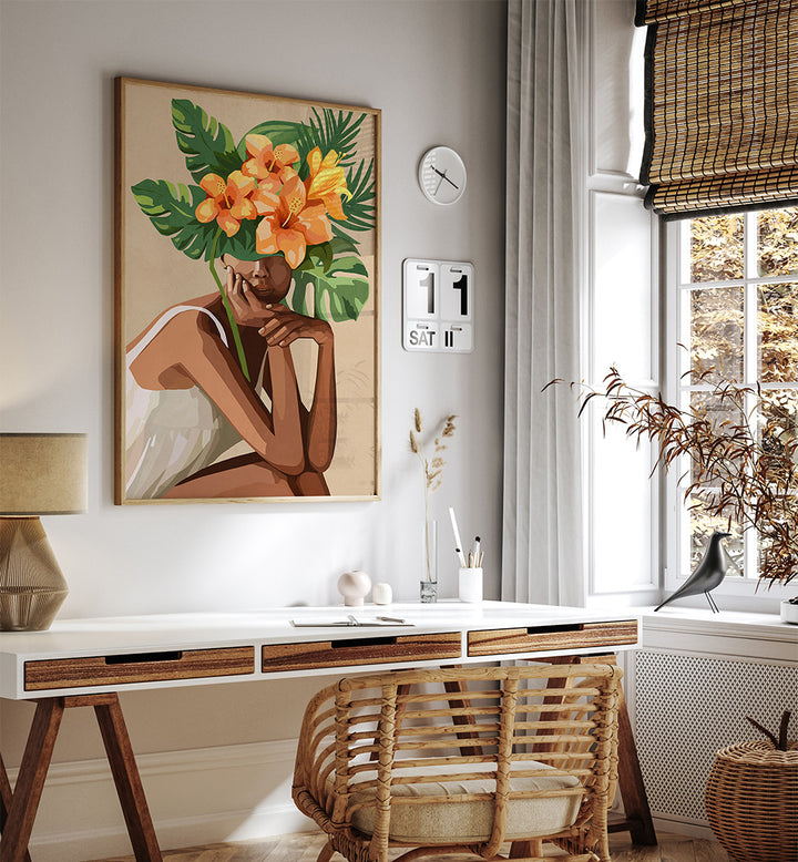 WOMAN WITH LEAVES, SURREAL ART PRINTS