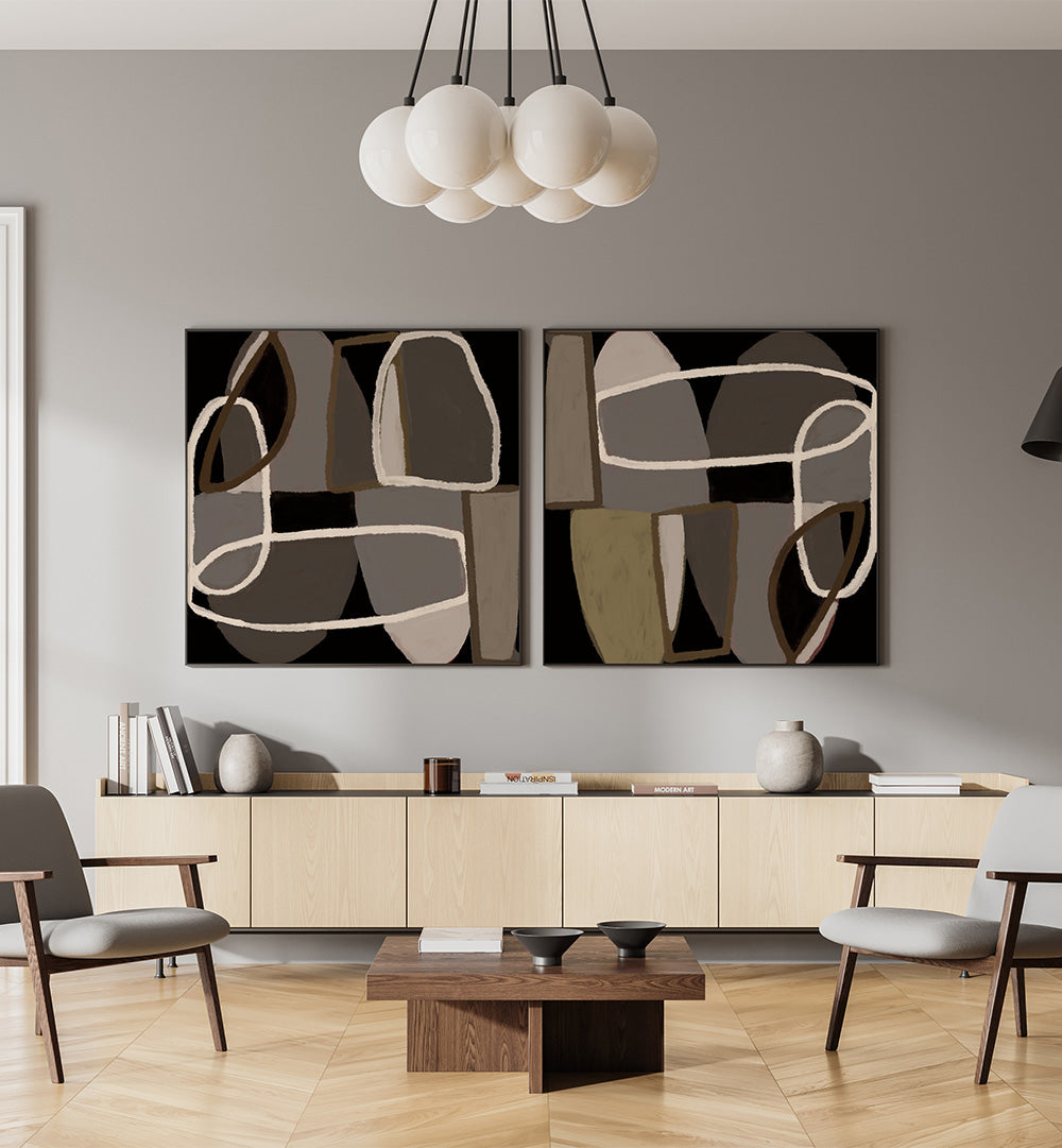 INTERWOVEN SHAPES SET , SET OF 2 PAINTINGS