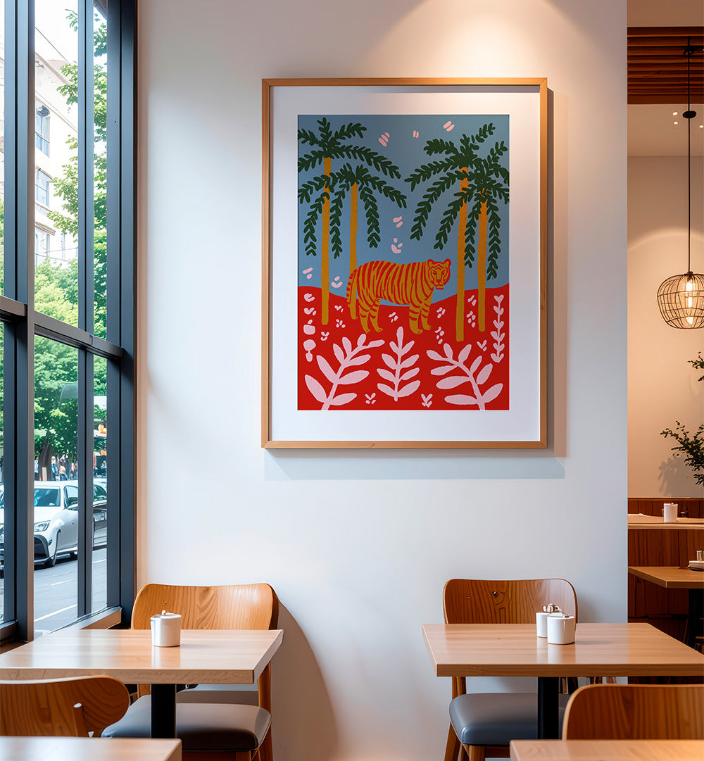 TIGER UNDER PALMS , ANIMAL PAINTINGS