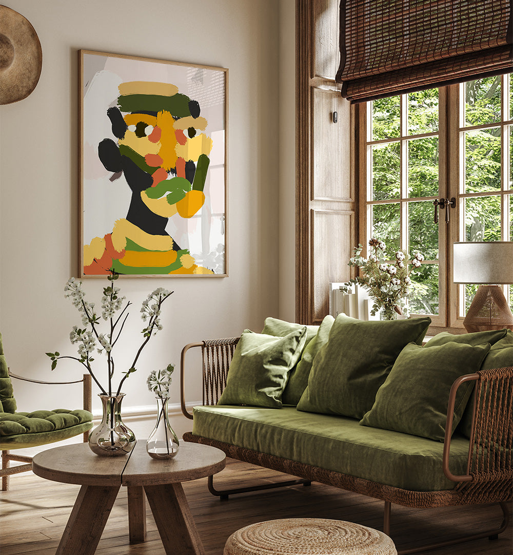 YELLOW GREEN TRIBAL PORTRAIT , PORTRAITS & FIGURATIVE ILLUSTRATIONS