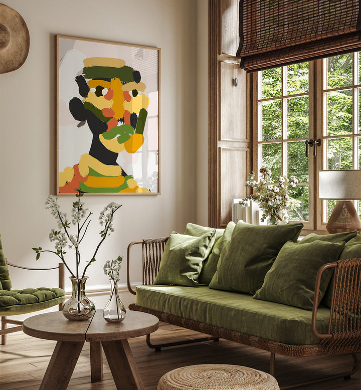 YELLOW GREEN TRIBAL PORTRAIT , PORTRAITS & FIGURATIVE ILLUSTRATIONS