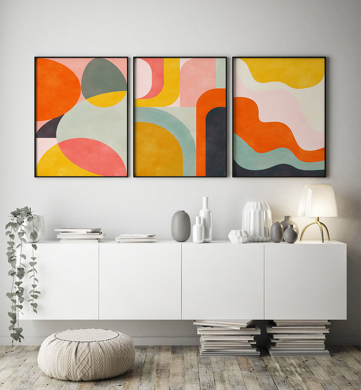 GOLDEN HOUR ABSTRACTS , SET OF 3 PAINTINGS