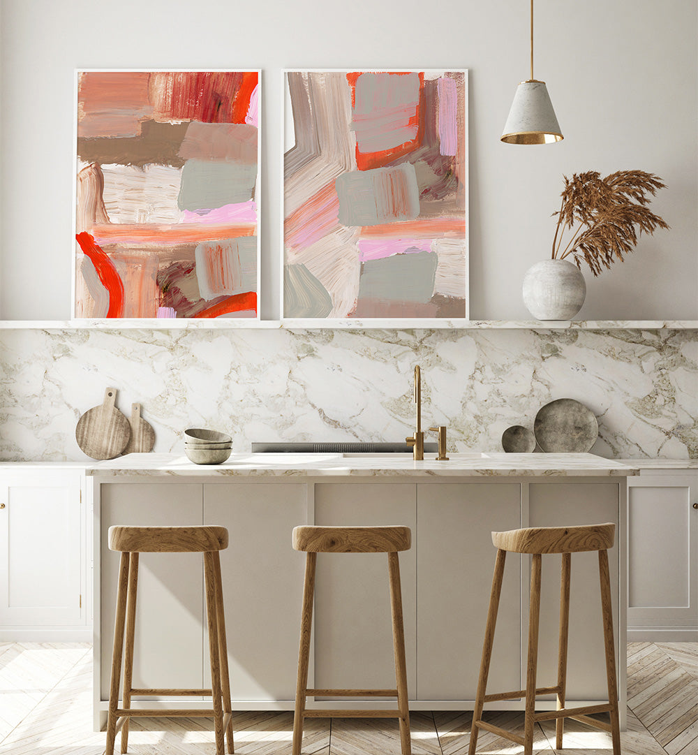 Modern kitchen with abstract art on the wall