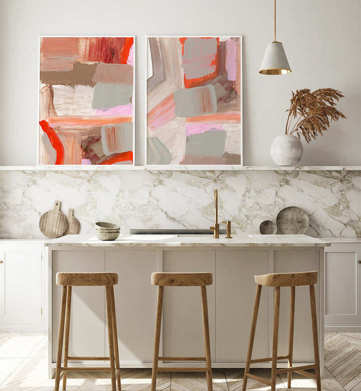 Modern kitchen with abstract art on the wall