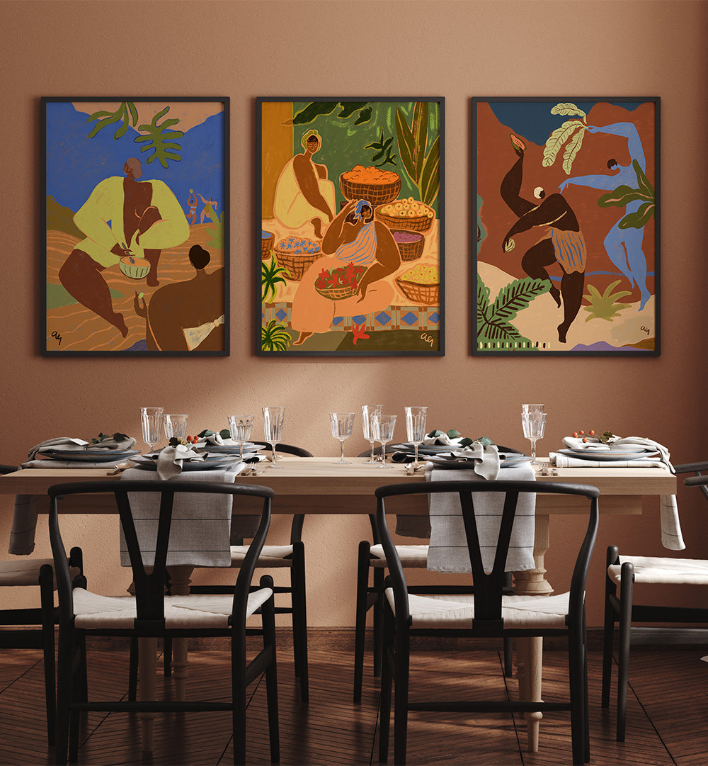 FOLK HARMONY , SET OF 3 PAINTINGS