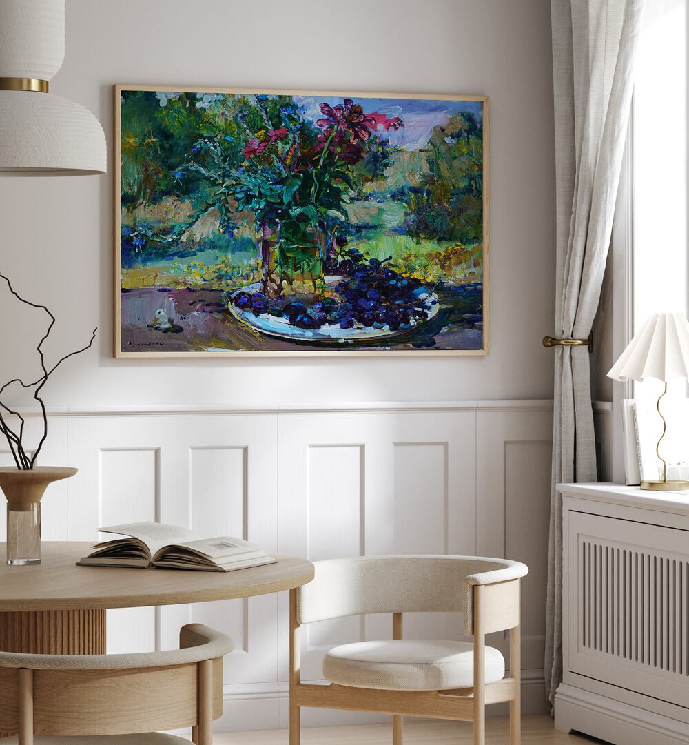 Vibrant WILDFLOWERS AND GRAPES, FLORAL FLOWER PAINTINGS brighten up any space with natural elegance. Perfect for home decor.