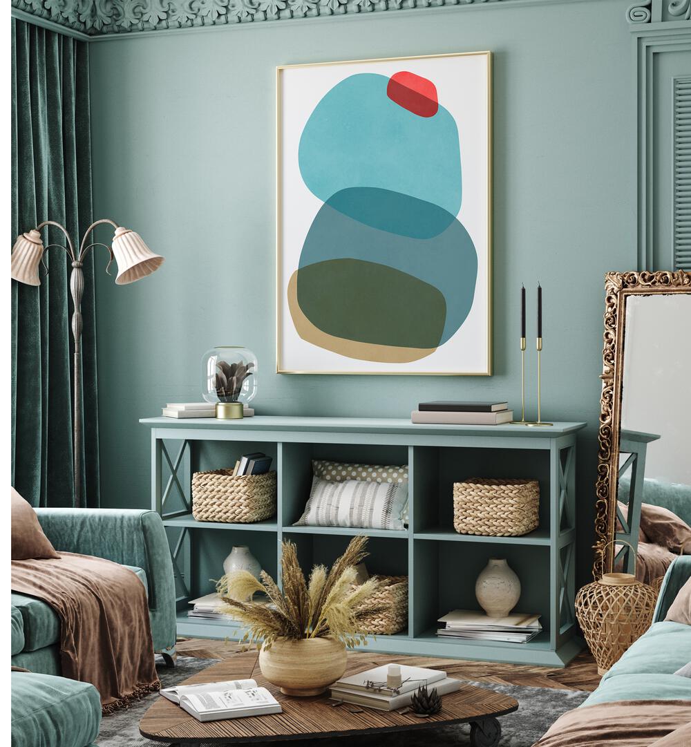 ROCK OVERLAY III, ABSTRACT PAINTINGS beautifully enhances modern interiors with its vibrant, eye-catching design.