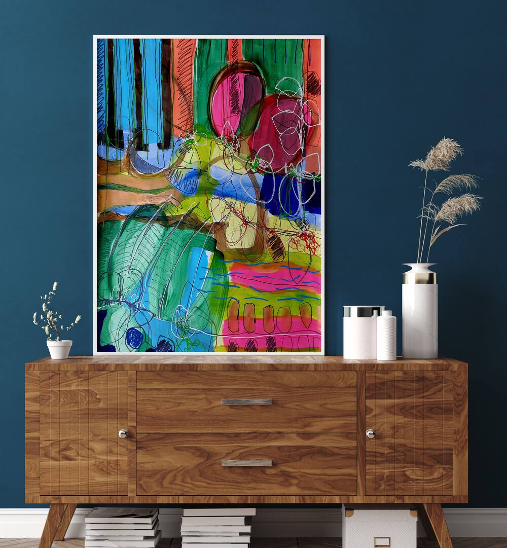Vibrant abstract painting, "COMPOSITION FOR A SUNDAY MORNING," enhances your space with tranquility and creativity.