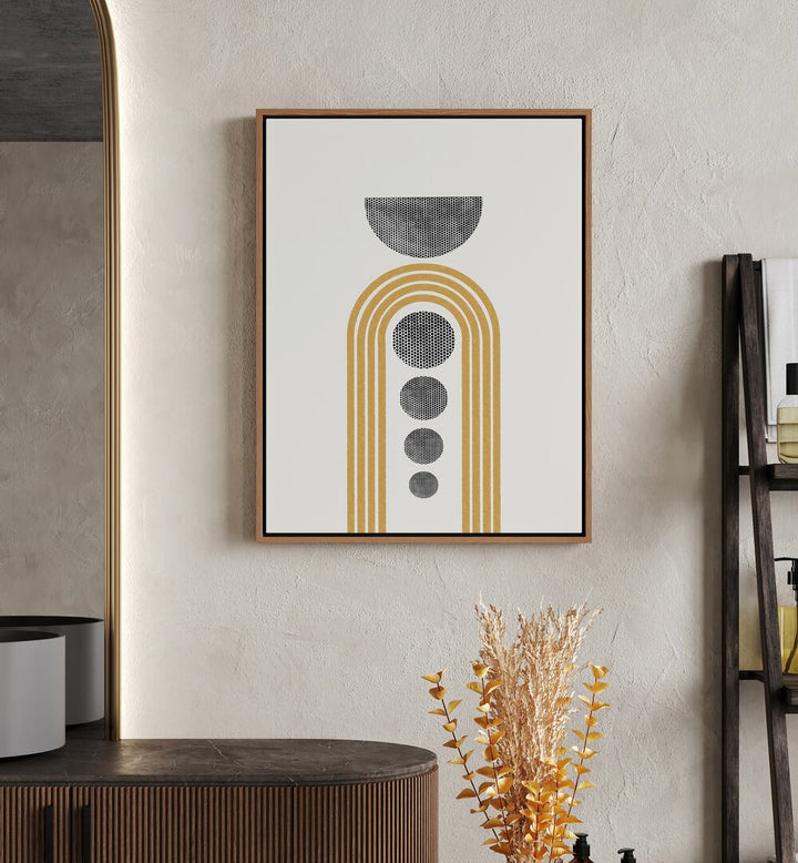 Stylish MID CENTURY MODERN SHAPES, BOHO ART PAINTINGS enhancing a modern living space with geometric elegance.