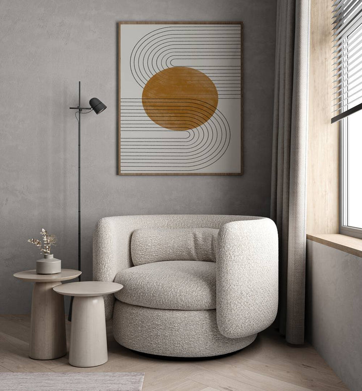 Stylish living room featuring ABSTRACT FLOW III, BOHO ART PAINTINGS by THE MIUUS STUDIO, enhancing modern decor.