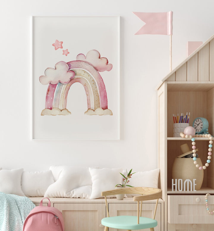 Transform your child's space with STARRY PINK, KIDS ROOM PAINTINGS featuring a whimsical rainbow design.