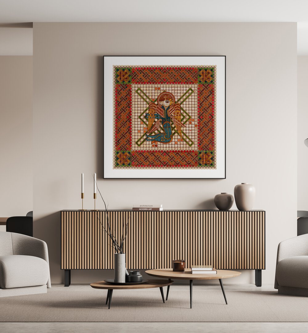 Vibrant artwork from the BOOK OF KELLS LUKE, PORTRAITS & FIGURATIVE ILLUSTRATIONS collection, perfect for decor.