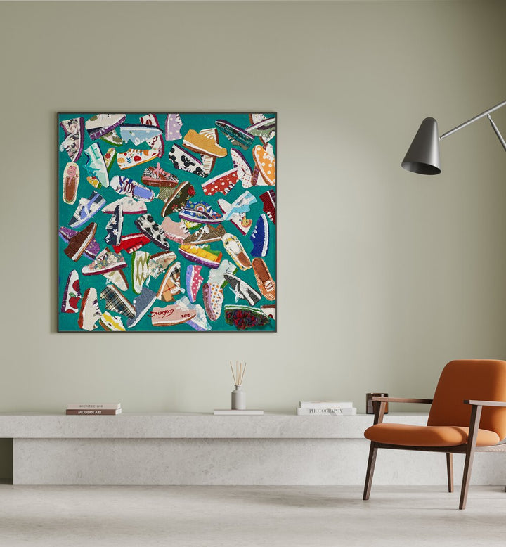 Colorful SHOES, FASHION POSTERS displayed in a stylish living room, perfect for trendy home decor.