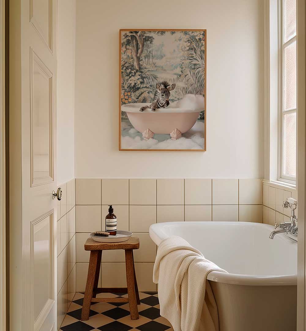 ZEBRA’S BATH TIME , BATHROOM ART PRINTS