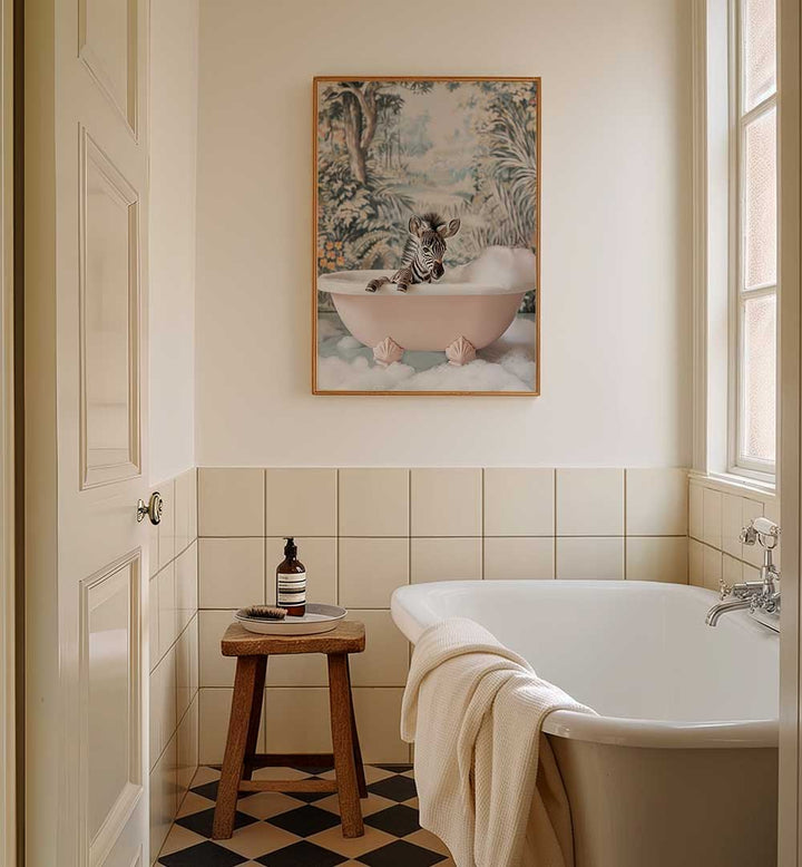 ZEBRA’S BATH TIME , BATHROOM ART PRINTS