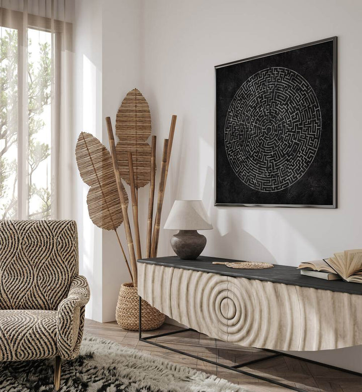 Stylish living room featuring SAND DUNE SYMPHONY II, GEOMETRIC ART PRINTS, enhancing modern decor with elegance.