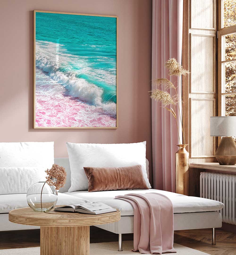 WAVES CRASHING IN PINK AND BLUE , PHOTOGRAPHY PRINTS